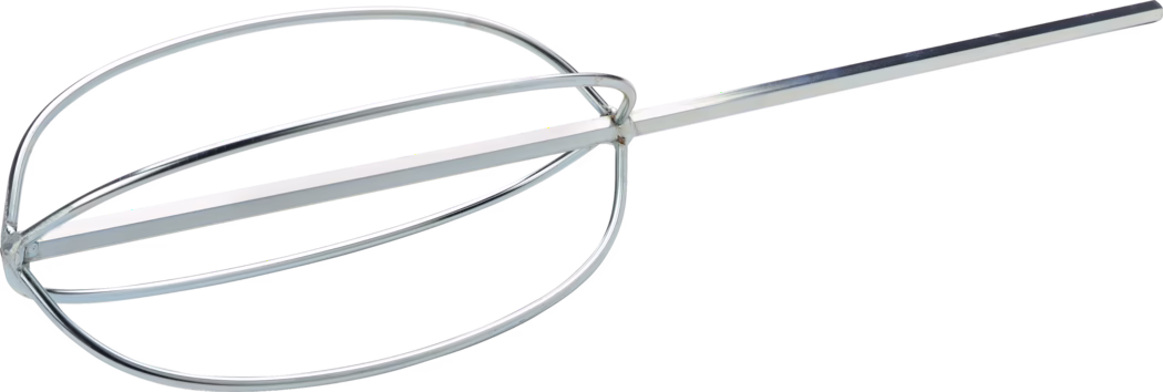 Pajarito_Dummy_Basket stirrer_052181_2021-02 Un fouet en acier inoxydable utilisé pour mélanger les ingrédients, avec une longue poignée et un design en fil arrondi qui permet une aération et un mélange efficaces.